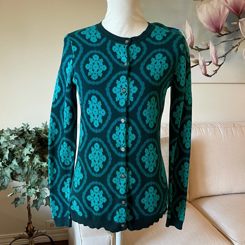 Isaac Mizrahi Live Teal Turquoise Cotton Cardigan Button Front Sweater